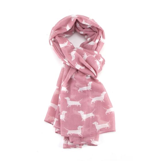 Dachshund Scarf in Pink with White Dogs