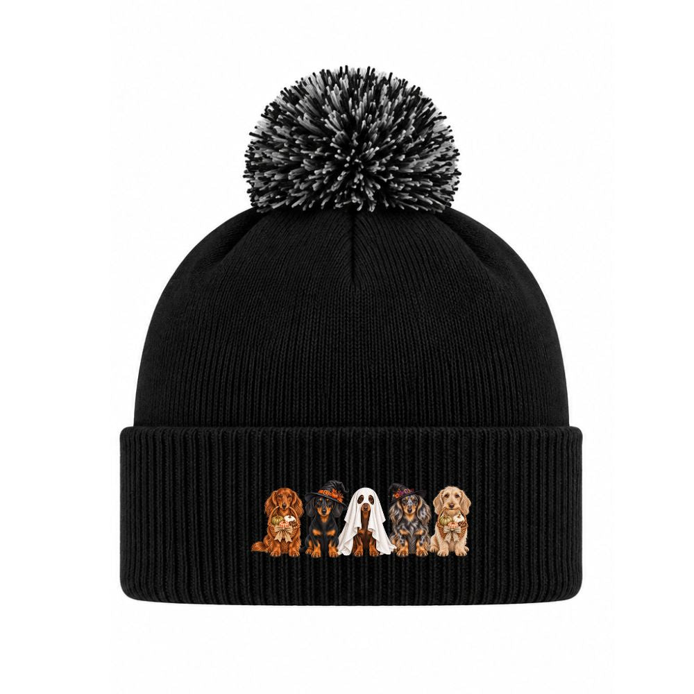 π Black/Graphite Grey Dachshund Halloween Crew Bobble Hat β 3 or 5 Dog Design πΎ