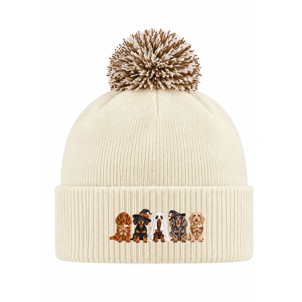π Off White/Mocha Dachshund Halloween Crew Bobble Hat β 3 or 5 Dog Design πΎ