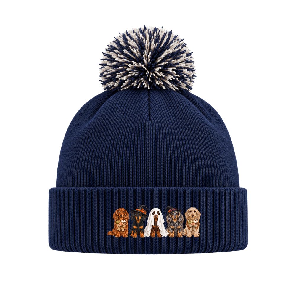 π French Navy/Light Grey Dachshund Halloween Crew Bobble Hat β 3 or 5 Dog Design πΎ