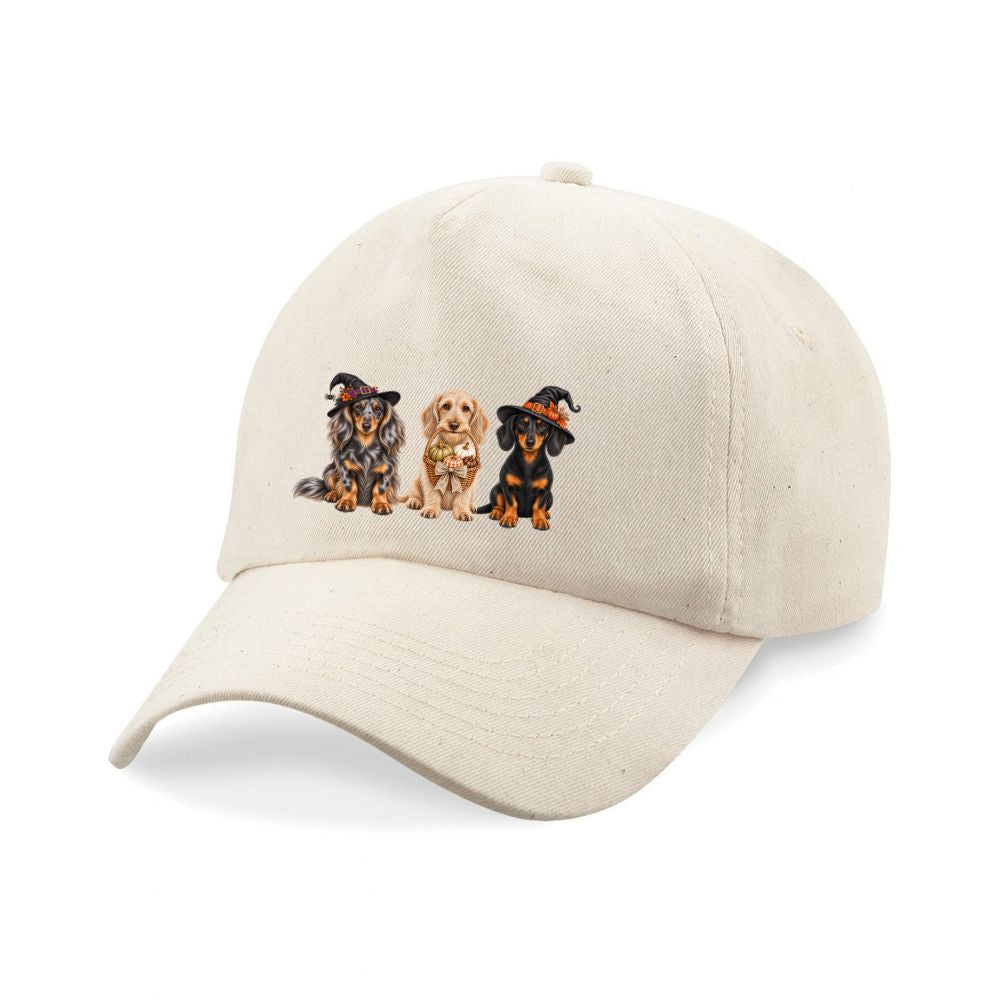 π Natural Dachshund Halloween Crew Baseball Cap β 3 Dog Design πΎ