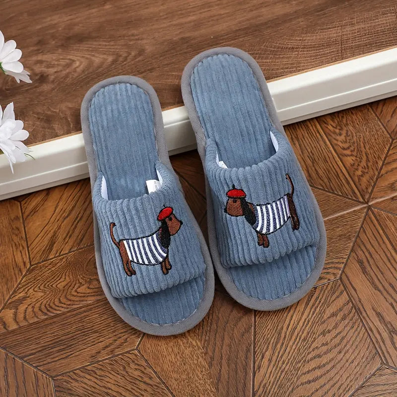 Cartoon Dachshund Plush Unisex Indoor Slippers - 4 Colours to Choose from