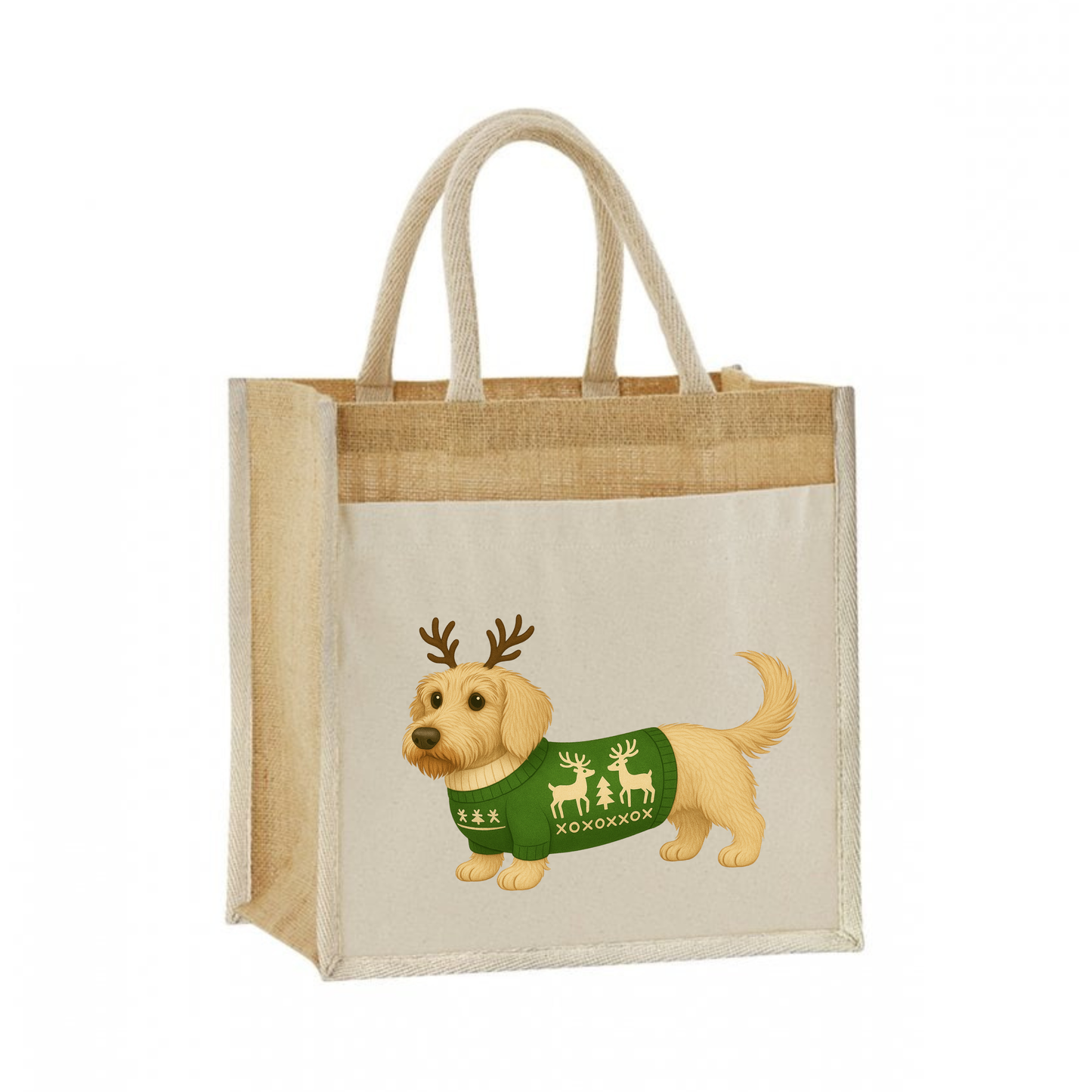 Christmas Dachshund Jute Bag with Cotton Pocket - 21 Designs to Choose From (Dispatch after 26th Nov)