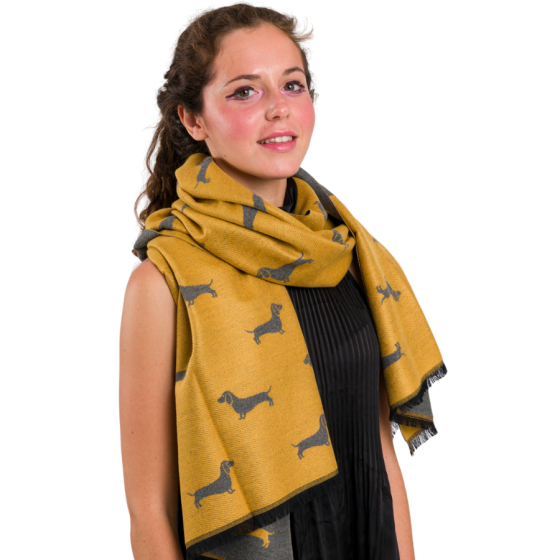 Warm Dachshund Scarf Wrap - Mustard