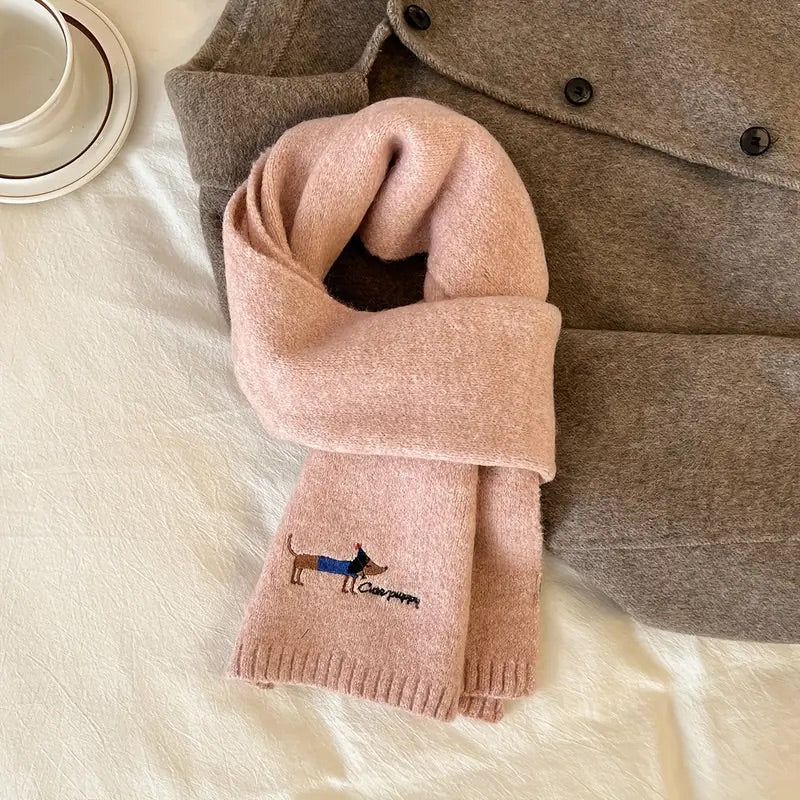 Soft Winter Scarf with Embroidered Dachshund Design - 10 Colours to choose from