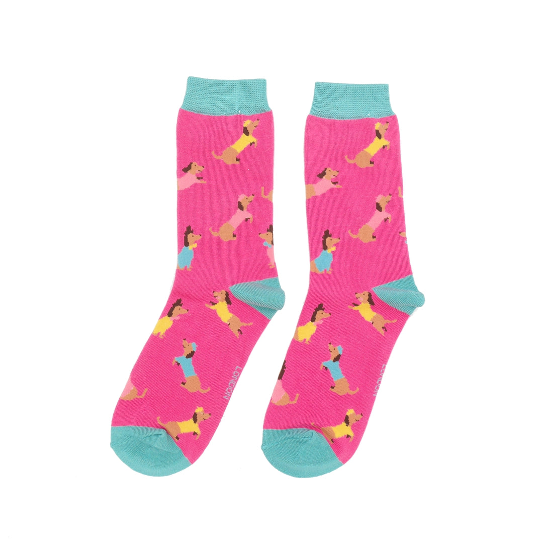 Ladies Bamboo Sausage Dog Pals Socks Hot Pink image 0