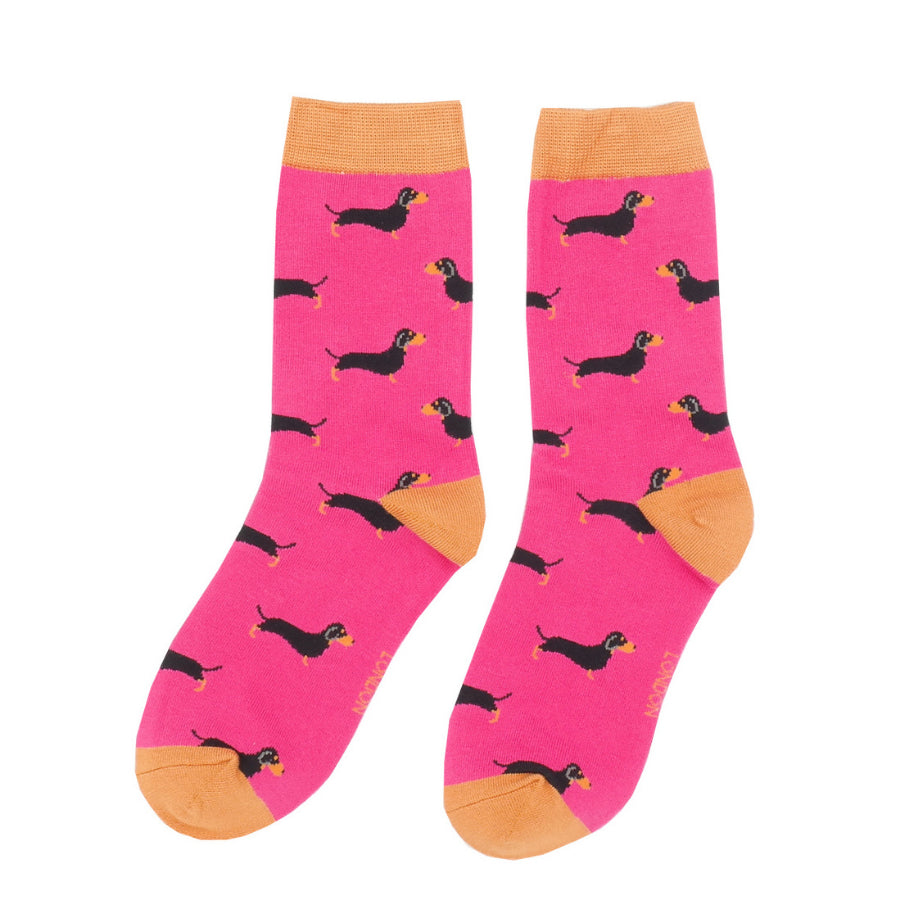 Ladies Bamboo Little Sausage Dogs Socks Hot Pink image 0