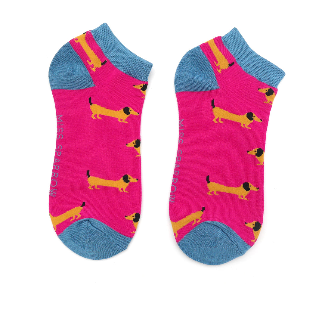 Ladies Bamboo Sausage Dogs Trainer Socks Hot Pink image 0
