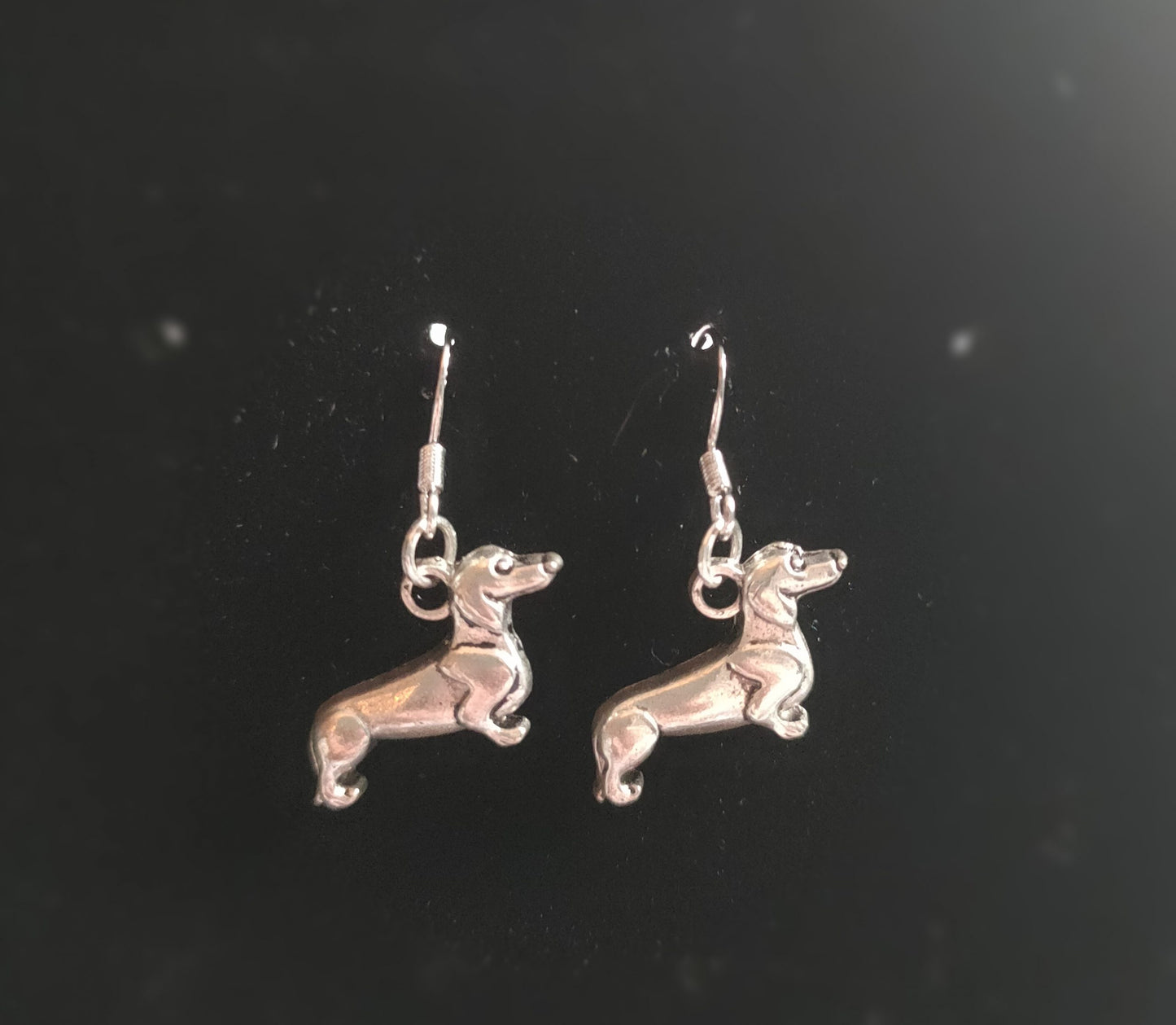 Sterling Silver Dachshund Hook Earrings image 1