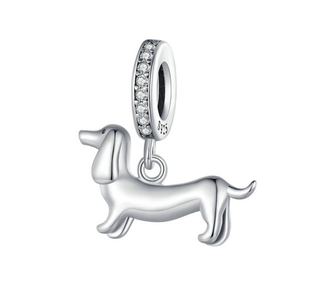 Dachshund Sterling Silver Charm - bracelet or necklace image 0