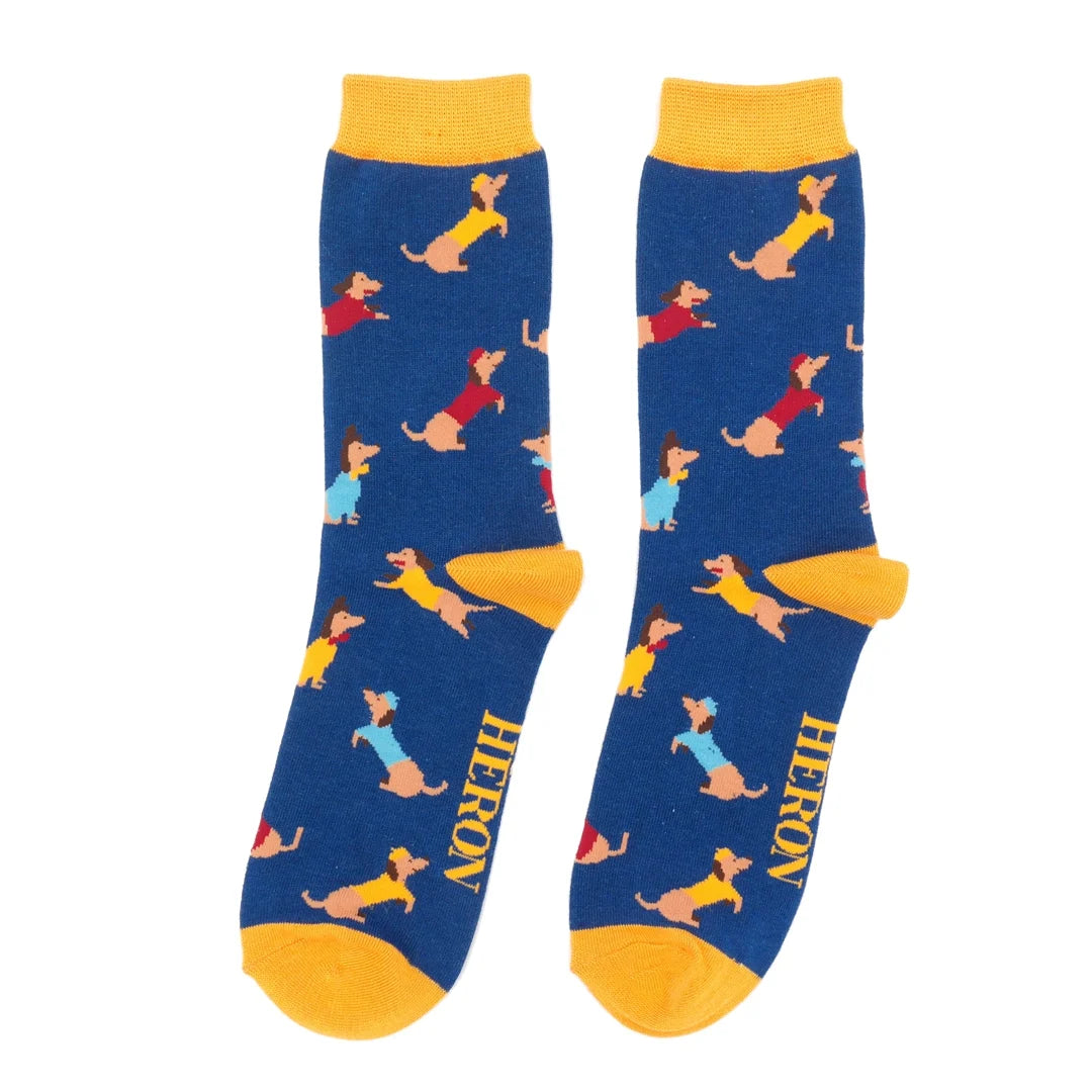 Mens Bamboo Sausage Dog Pals Socks Navy image 0