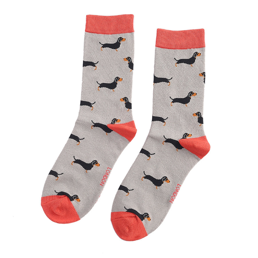 Ladies Bamboo Little Sausage Dogs Socks Grey image 0