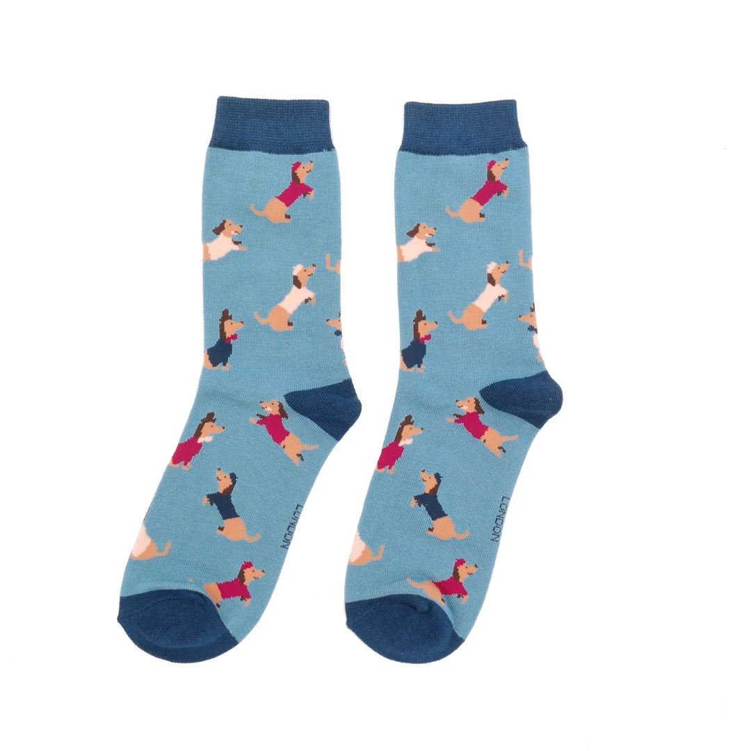 Ladies Bamboo Sausage Dog Pals Socks Denim image 0