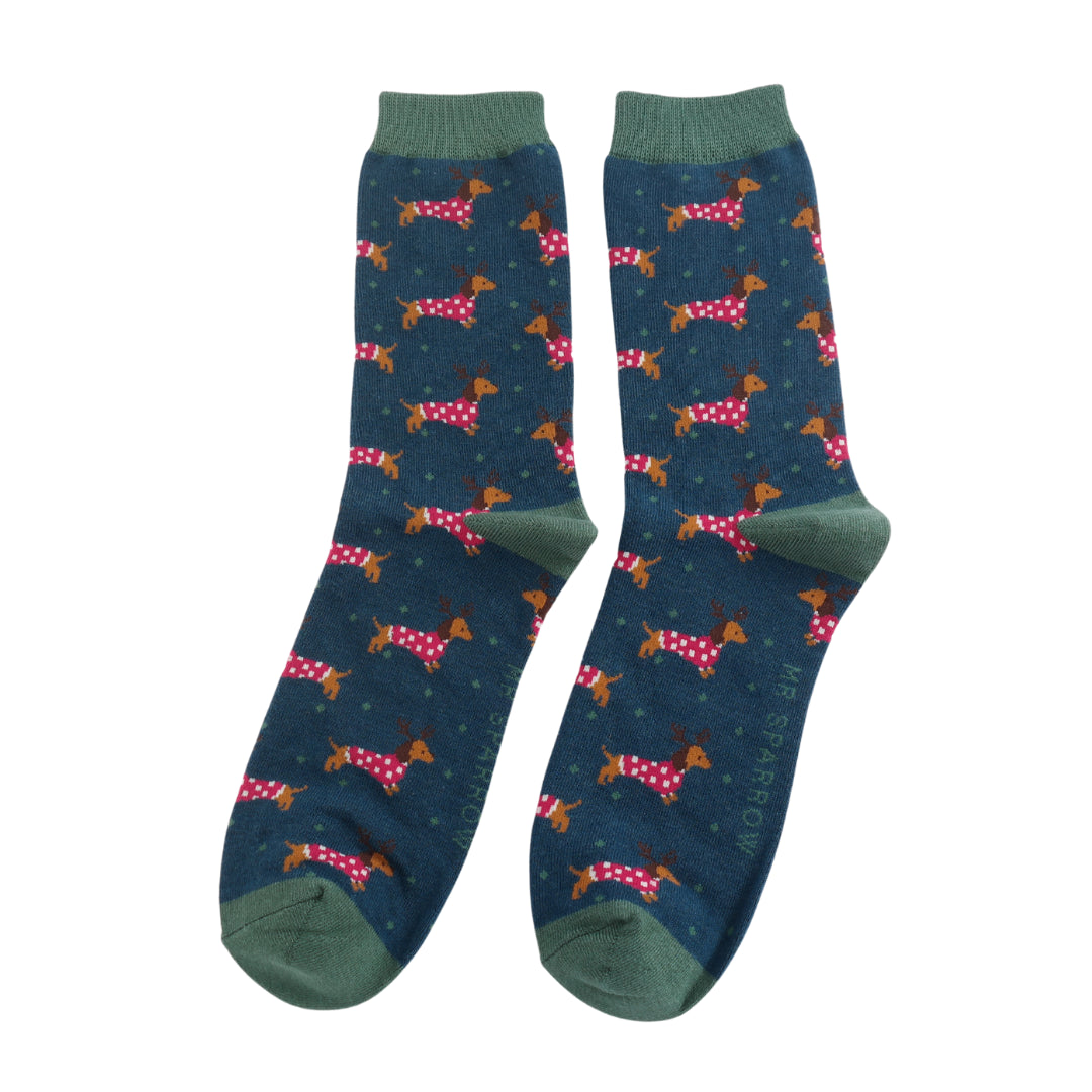 Mens Bamboo Xmas Sausage Dogs Navy image 0