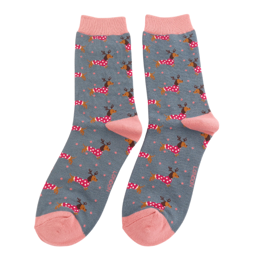 Ladies Bamboo Xmas Sausage Dogs Denim image 0