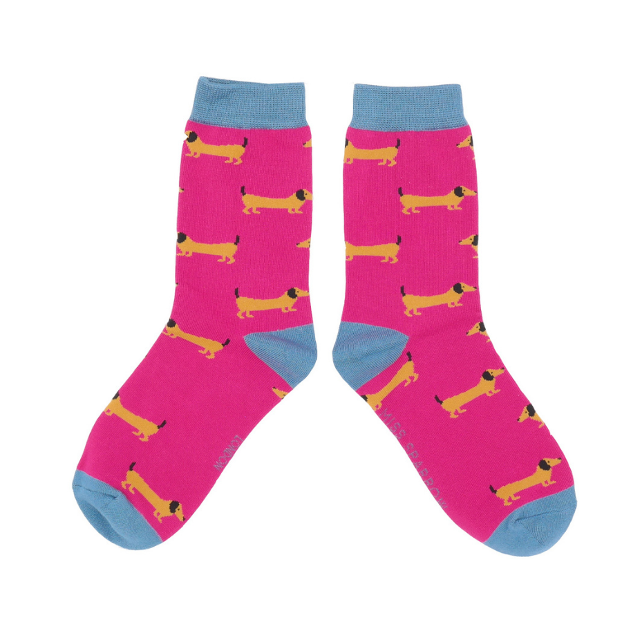 Ladies Bamboo Sausage Dogs Socks Hot Pink image 0