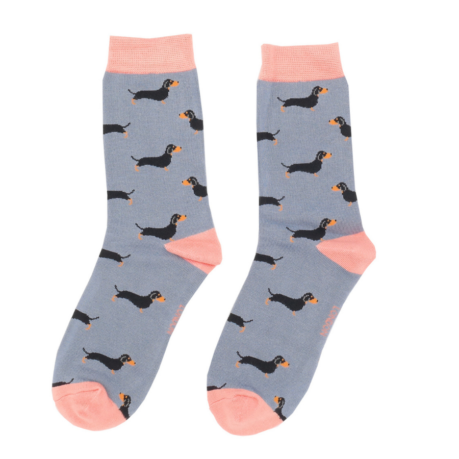 Ladies Bamboo Little Sausage Dogs Socks Blue image 0