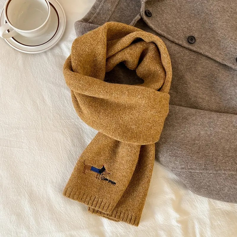 Soft Winter Scarf with Embroidered Dachshund Design - 10 Colours to choose from