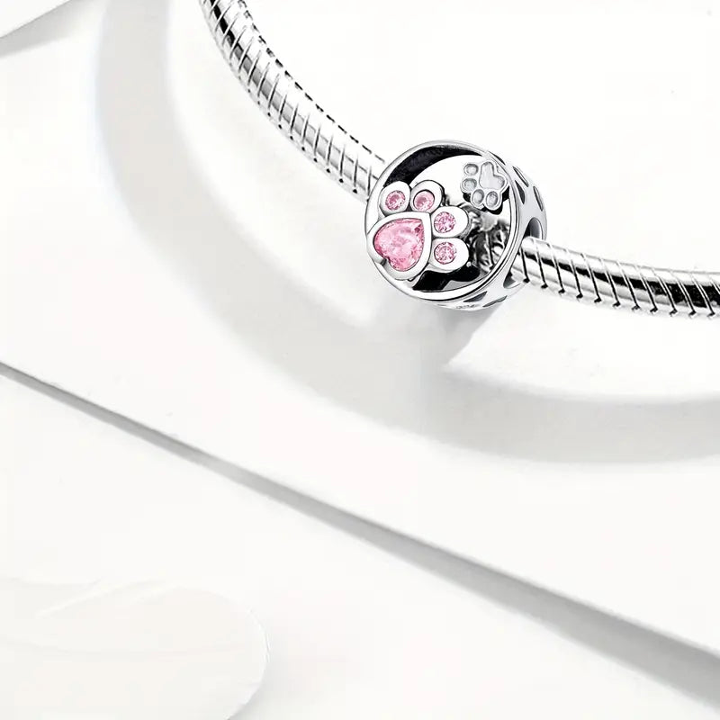 Pink Paw Open Charm - 925 Sterling Silver