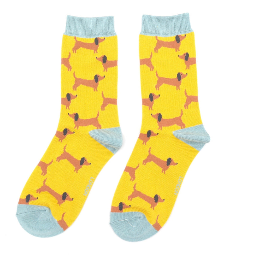 Ladies Bamboo Sausage Dogs Socks Yellow image 0
