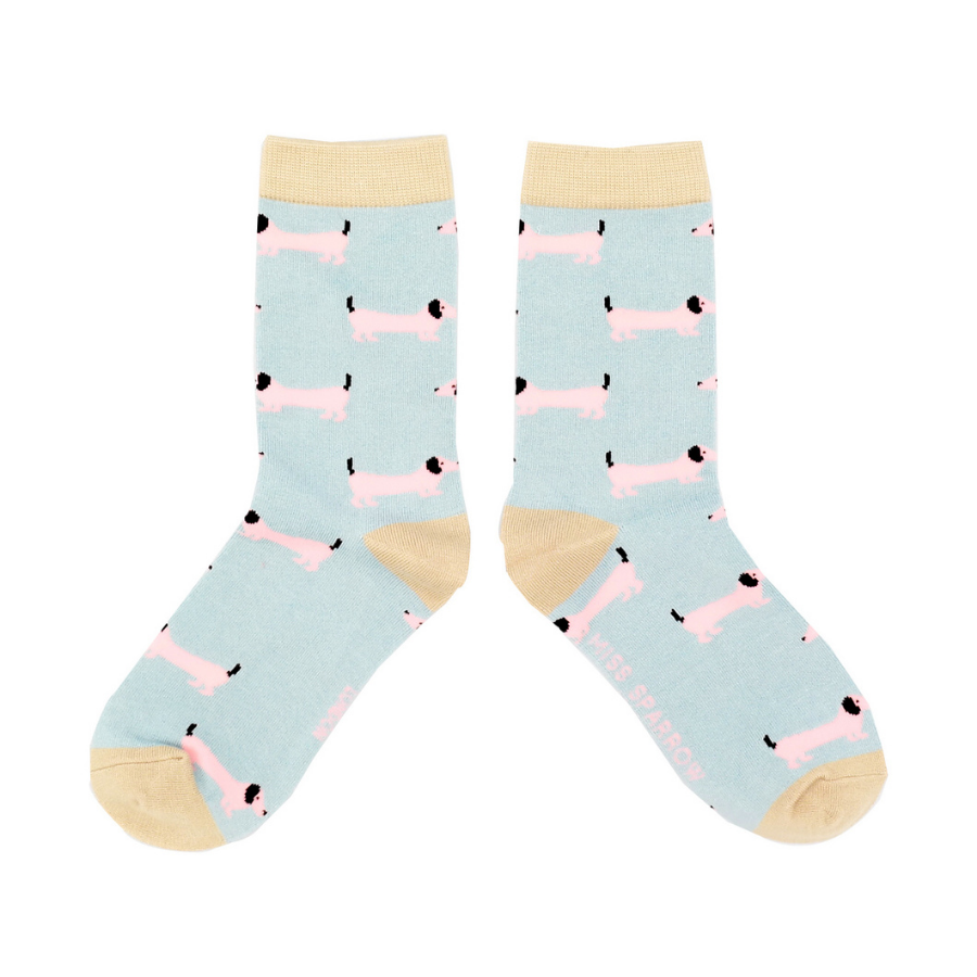 Ladies Bamboo Sausage Dogs Socks Powder Blue image 0
