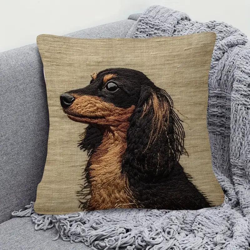 Black & Tan Long Hair Dachshund Cushion Cover