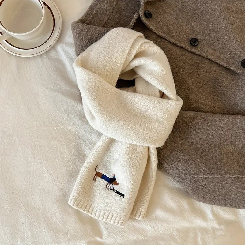 Soft Winter Scarf with Embroidered Dachshund Design - 10 Colours to choose from