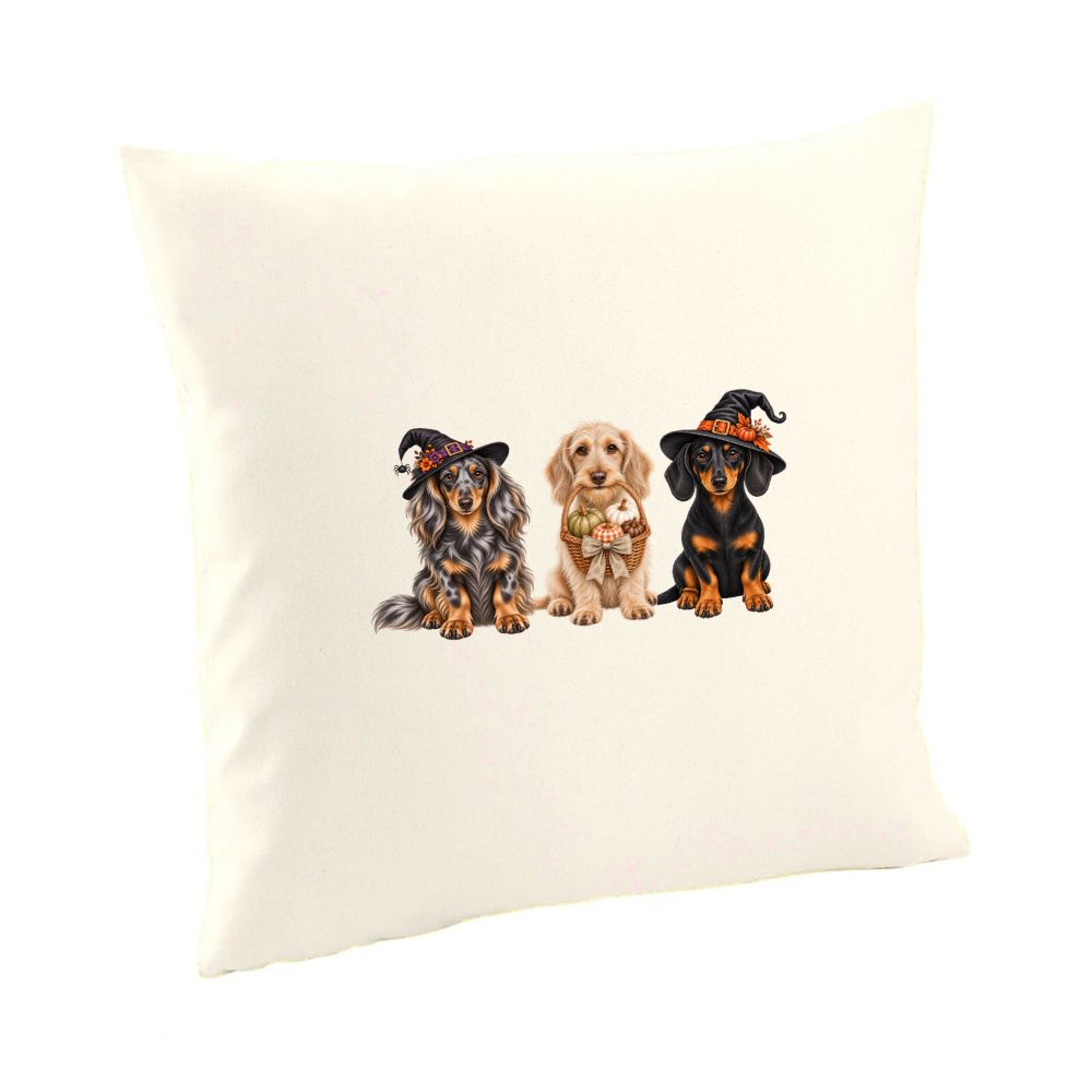π Dachshund Halloween Crew Cushion Cover β 3 Dog Design | Black or Natural πΎ