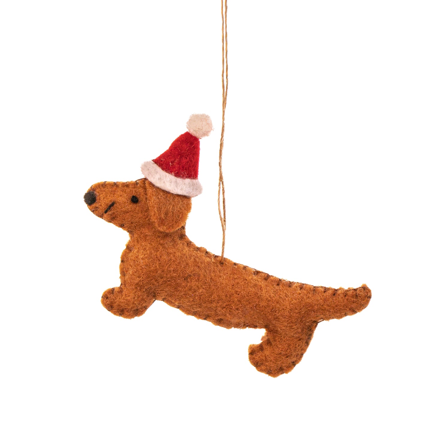 Sausage Dog Felt Christmas Decoration | Dachshund Hanging Ornament