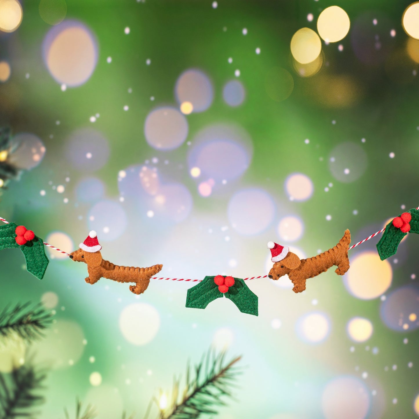 Sausage Dog Felt Christmas Garland | Dachshund Festive Decoration