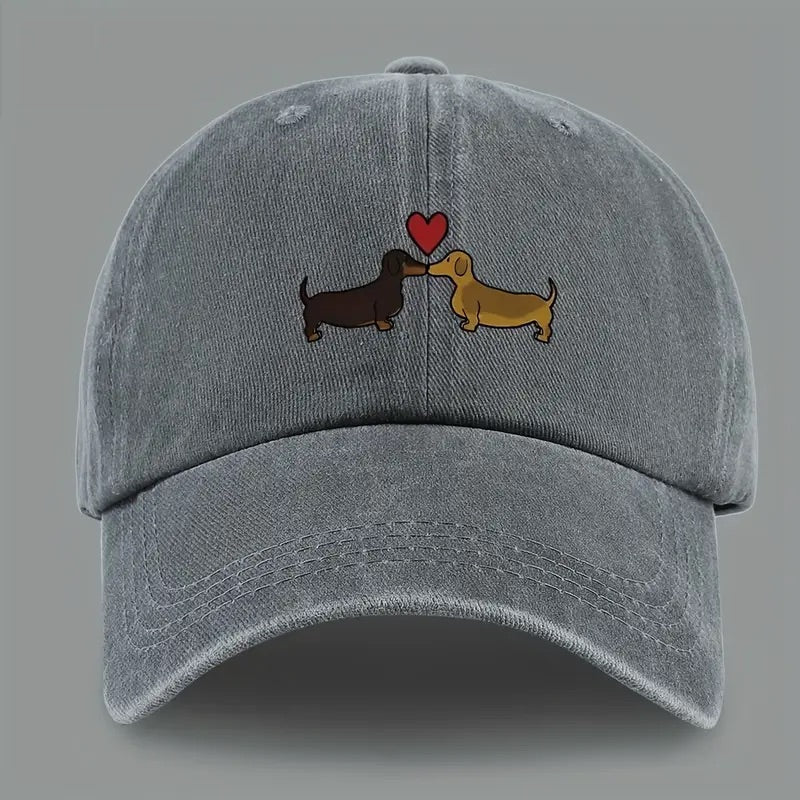 Grey Unisex Dachshunds with Heart Baseball Hat