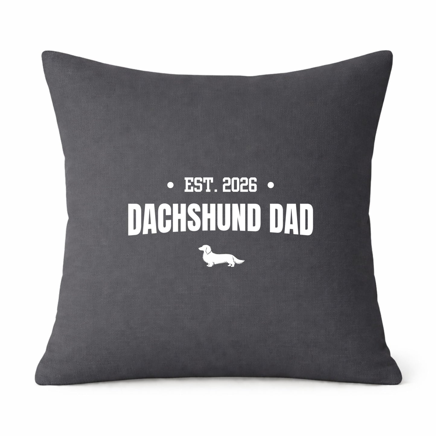 Grey Dachshund Dad Cushion Cover β Choice of Coat & Personalised Year