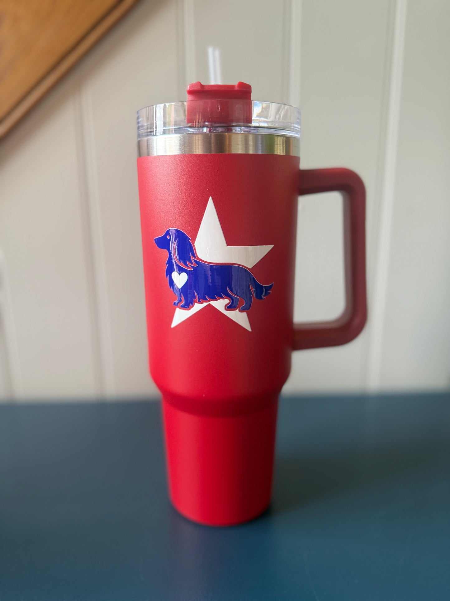 Red 40oz Stainless Steel Insulated Cup with Handle & Straw - Choice of Logos
