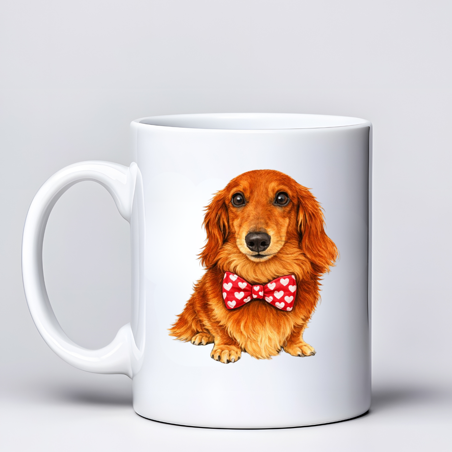 Dachshund Love Mugs - Red Bowtie Design - Choice of Coats