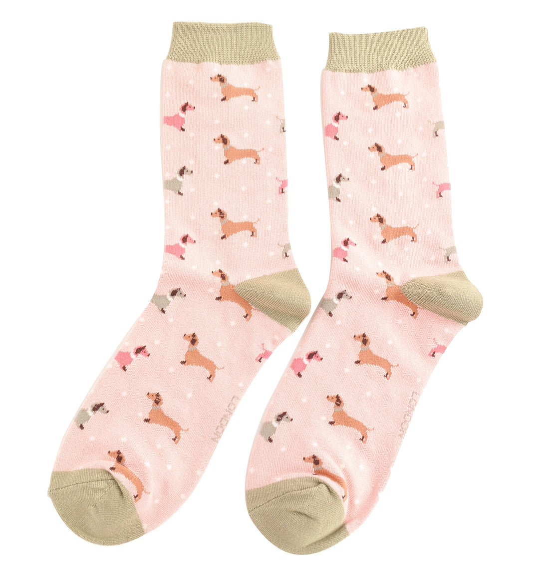 Ladies Bamboo Sausage Dog & Spots Socks Dusky Pink