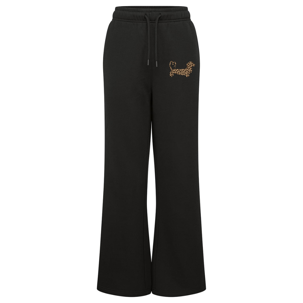 Leopard Print Ladies Wide Leg Joggers β Black