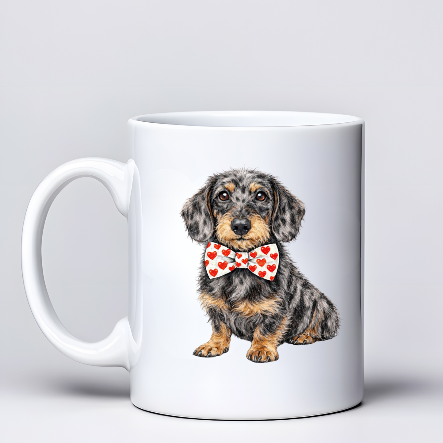 Dachshund Love Mugs - White & Red Bowtie Design - Choice of Coats