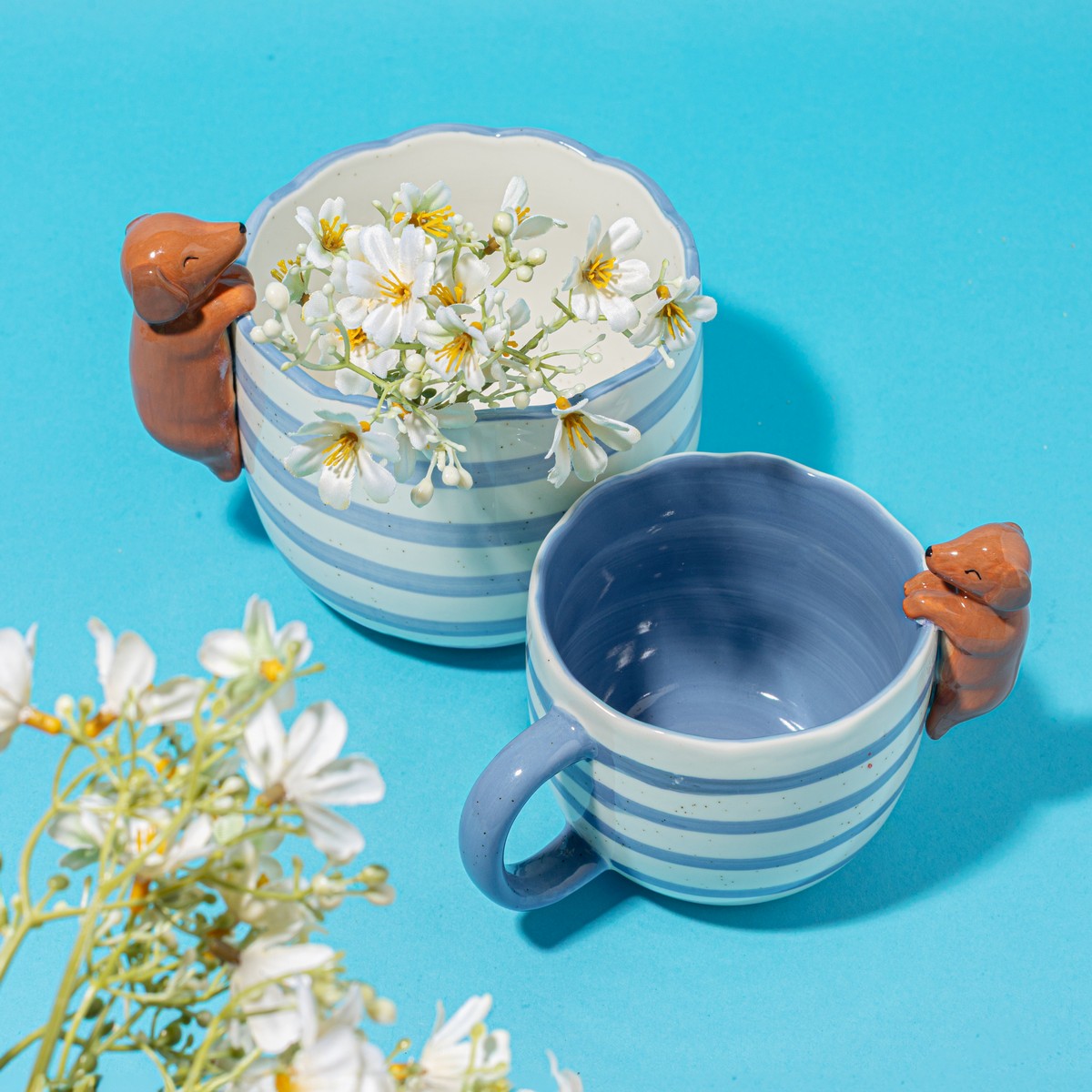 Peeking Sausage Dog Mug | Stoneware Dachshund Mug
