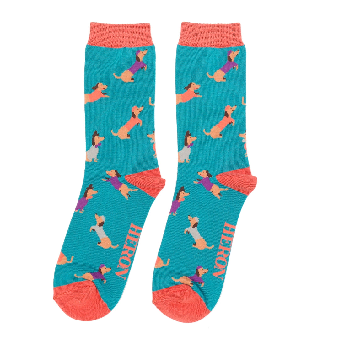 Mens Bamboo Sausage Dog Pals Socks Dark Teal image 0
