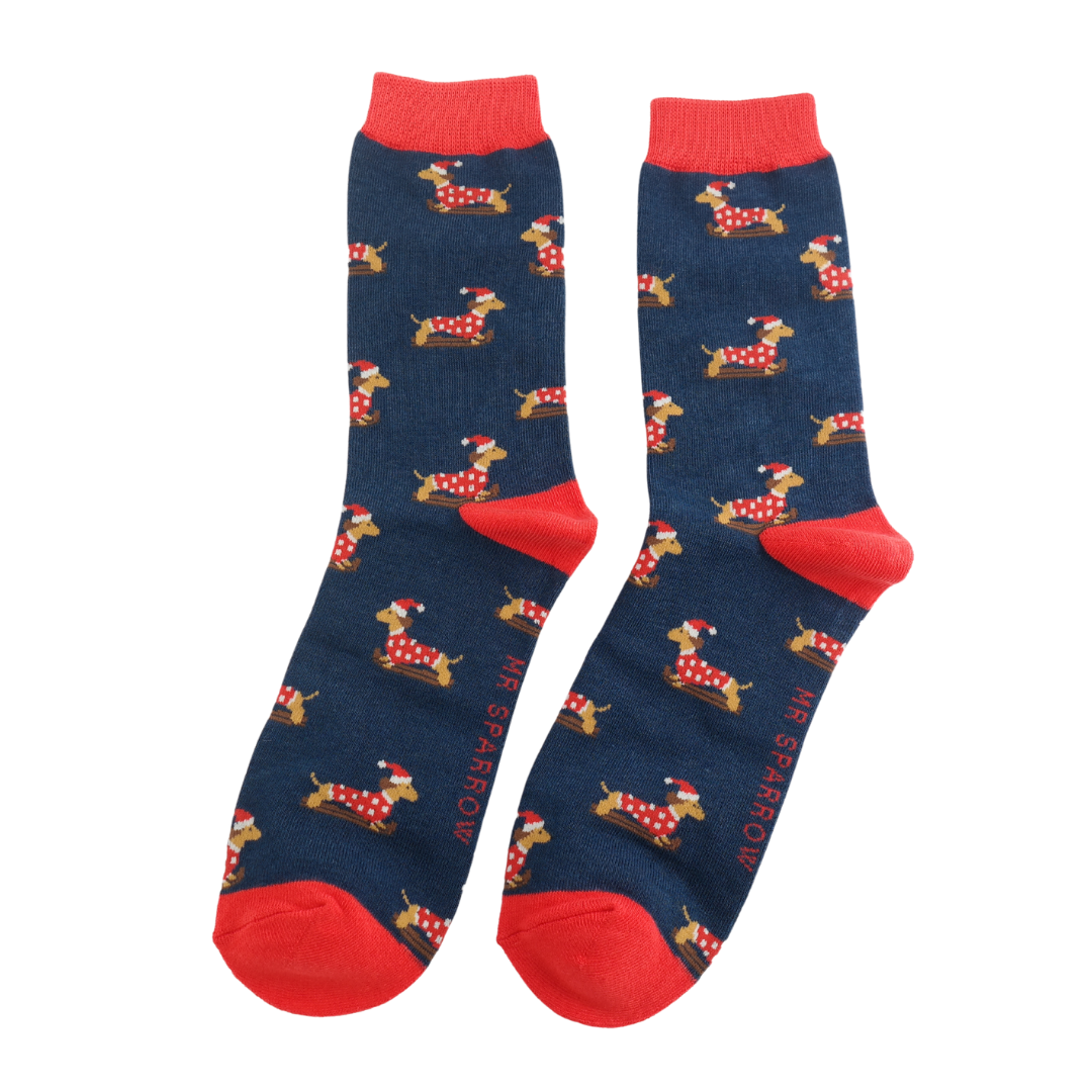 Mens Bamboo Skiing Sausage Dogs Navy image 0