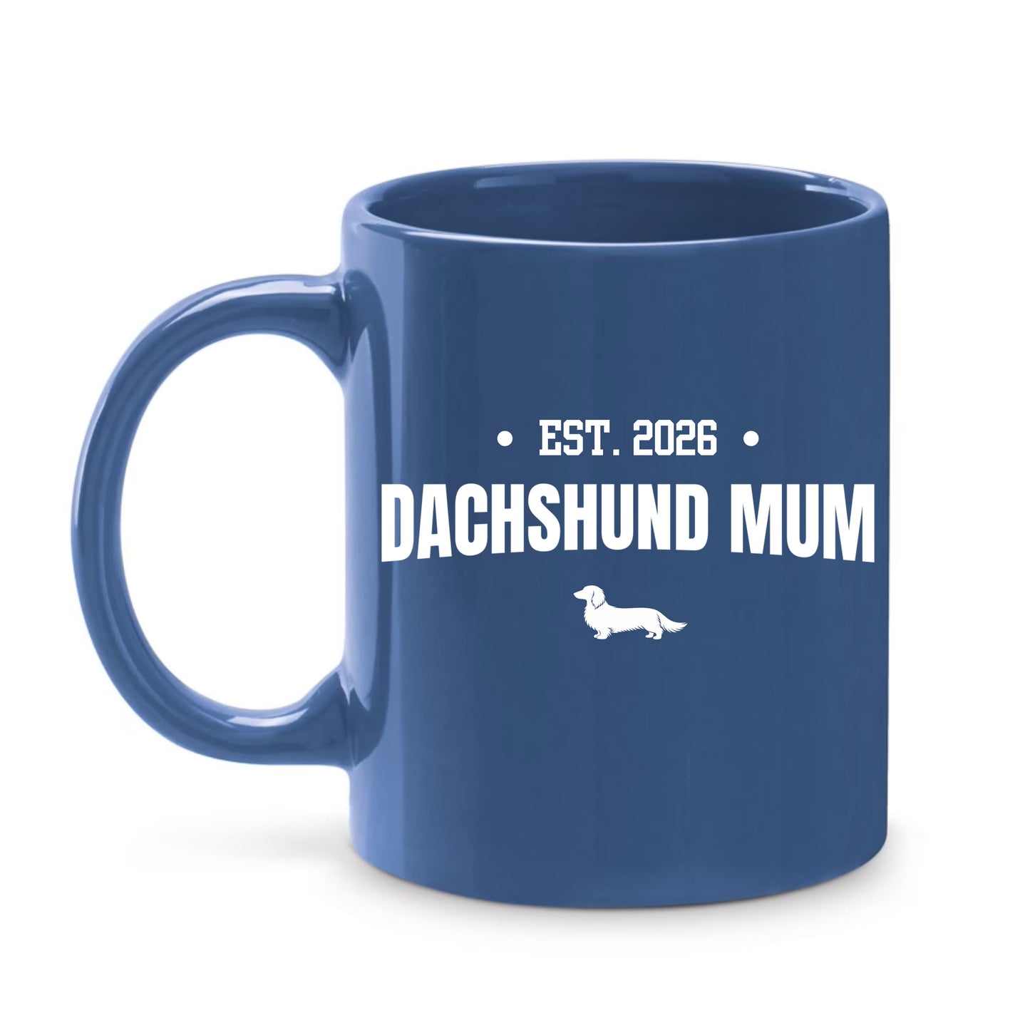 Blue Dachshund Mum Mug β Choice of 3 Coats & Personalised Year