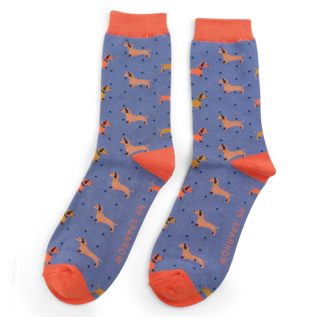 Mens Bamboo Sausage Dog & Spots Socks Denim image 0
