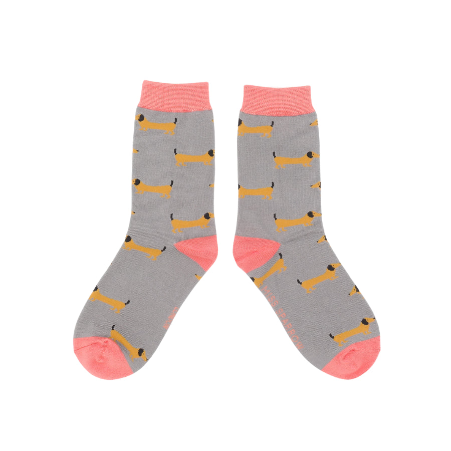 Ladies Bamboo Sausage Dogs Socks Grey image 0