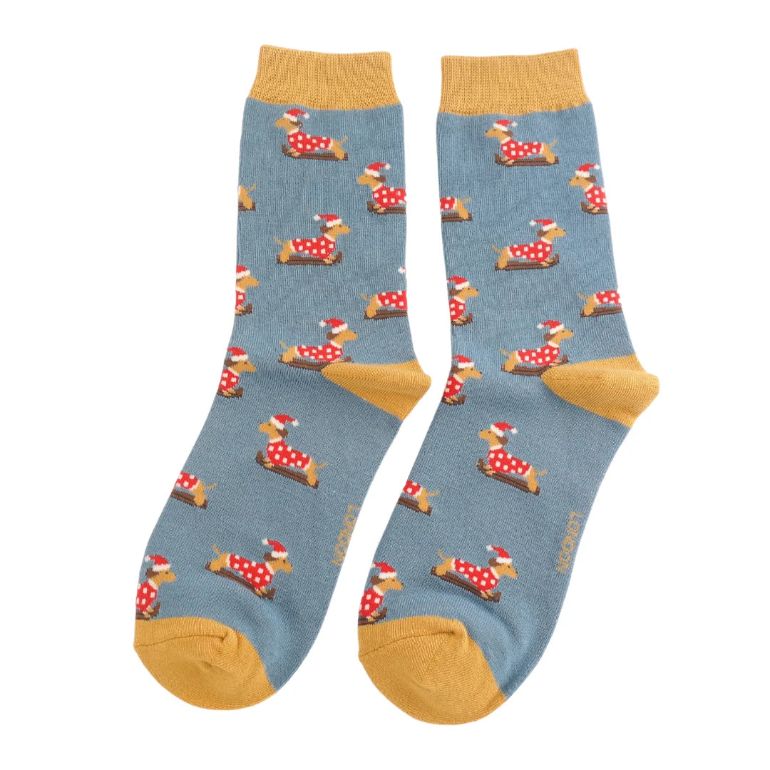 Ladies Bamboo Skiing Sausage Dogs Denim Blue image 0