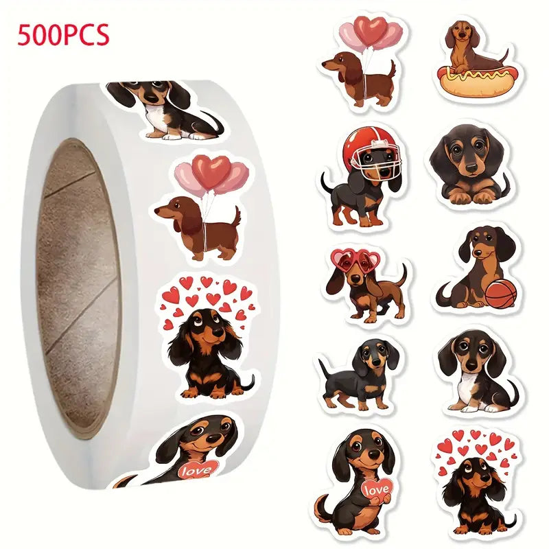 Dachshund Sticker Roll - 500 Self Adhesive Stickers