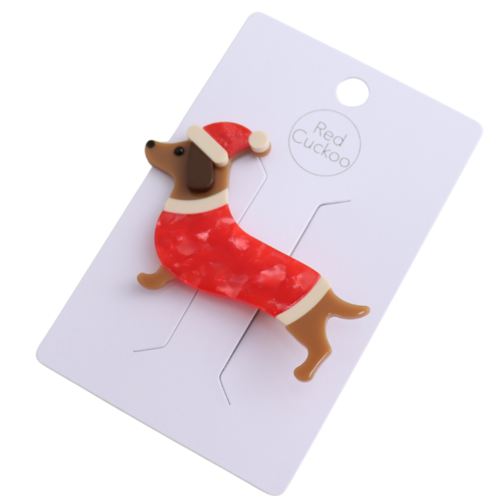 Sausage Dog Santa Christmas Slide Hair Clip