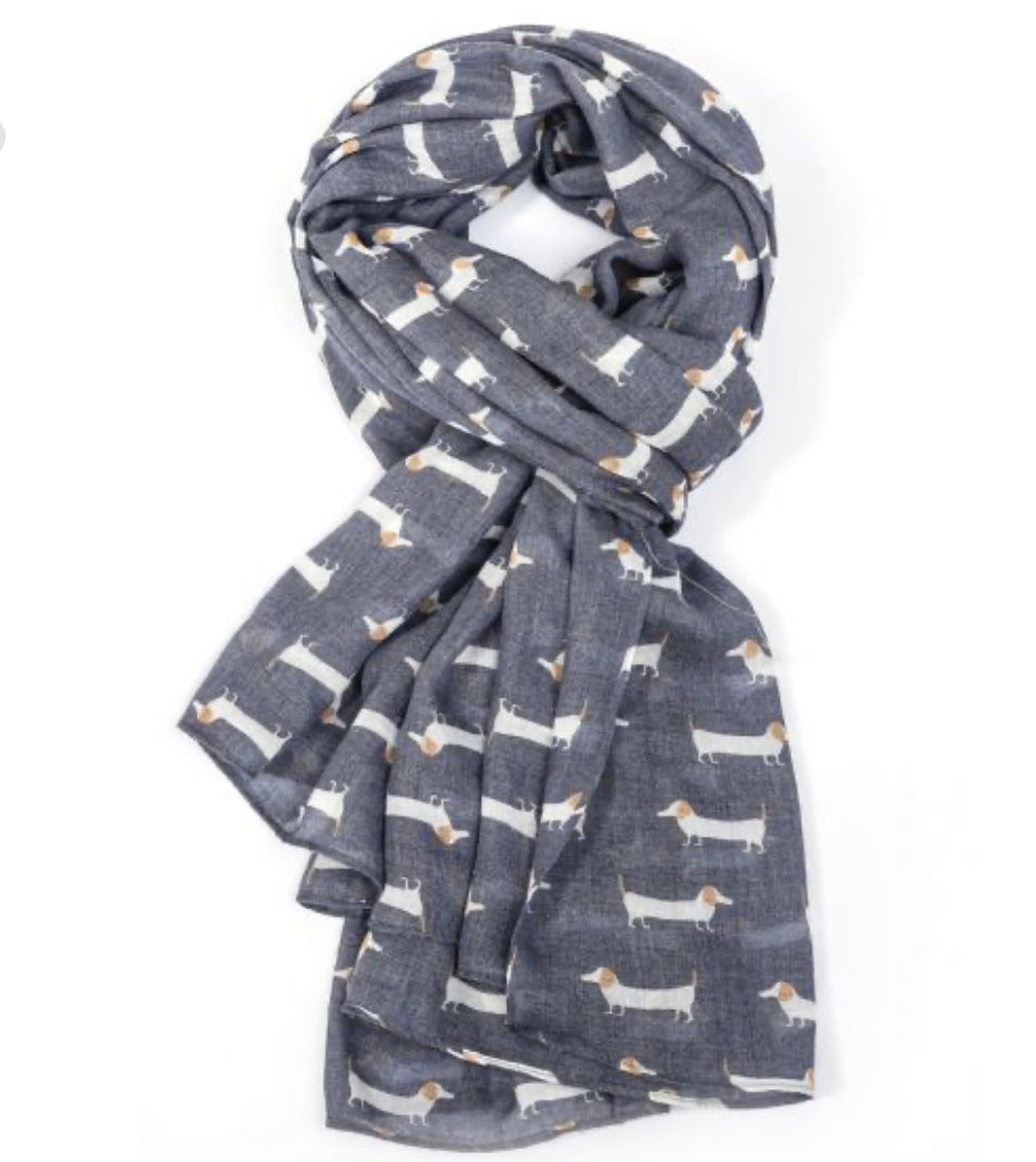 Cute Dogs Dachshund Scarf in Navy
