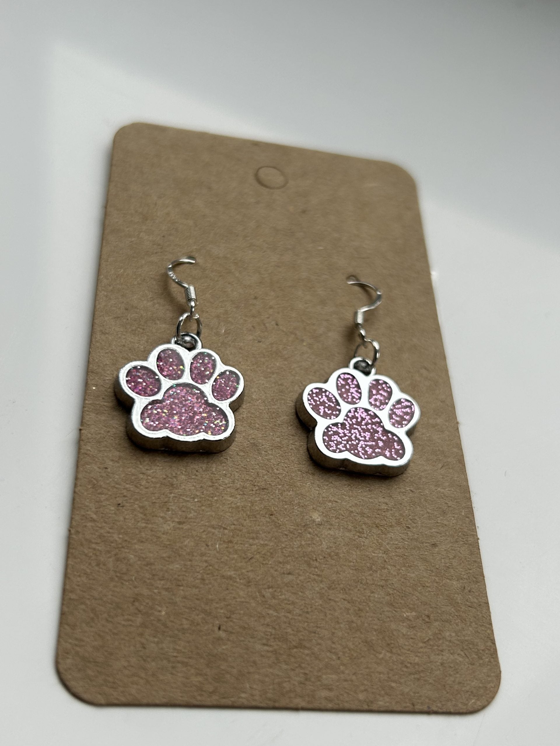 Paw Print Earrings - Glitter Pink image 0
