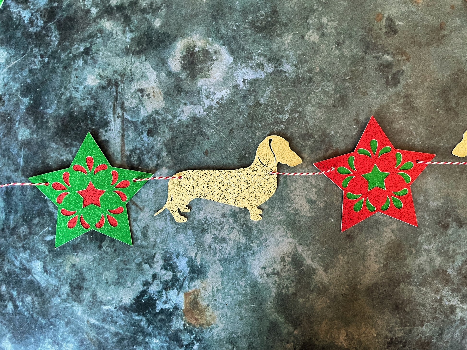 Christmas Dachshund  & Stars Glitter Bunting - Choose which Coat image 0