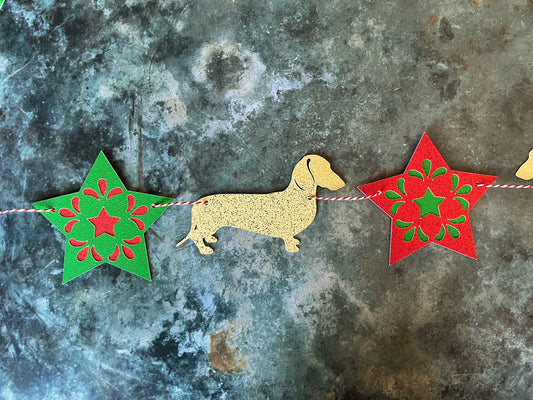 Christmas Dachshund  & Stars Glitter Bunting - Choose which Coat image 0